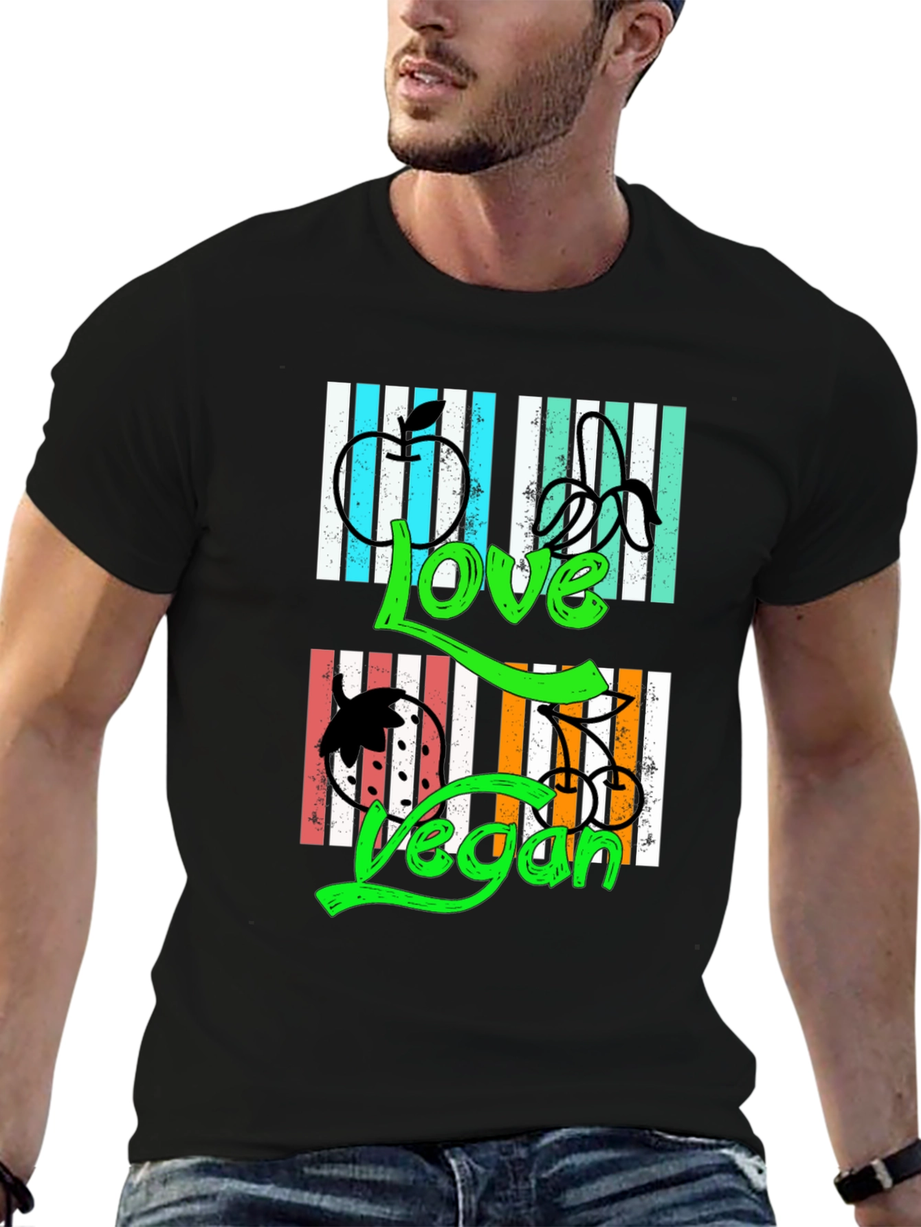 Love Vegan T-Shirt - Black Graphic Print