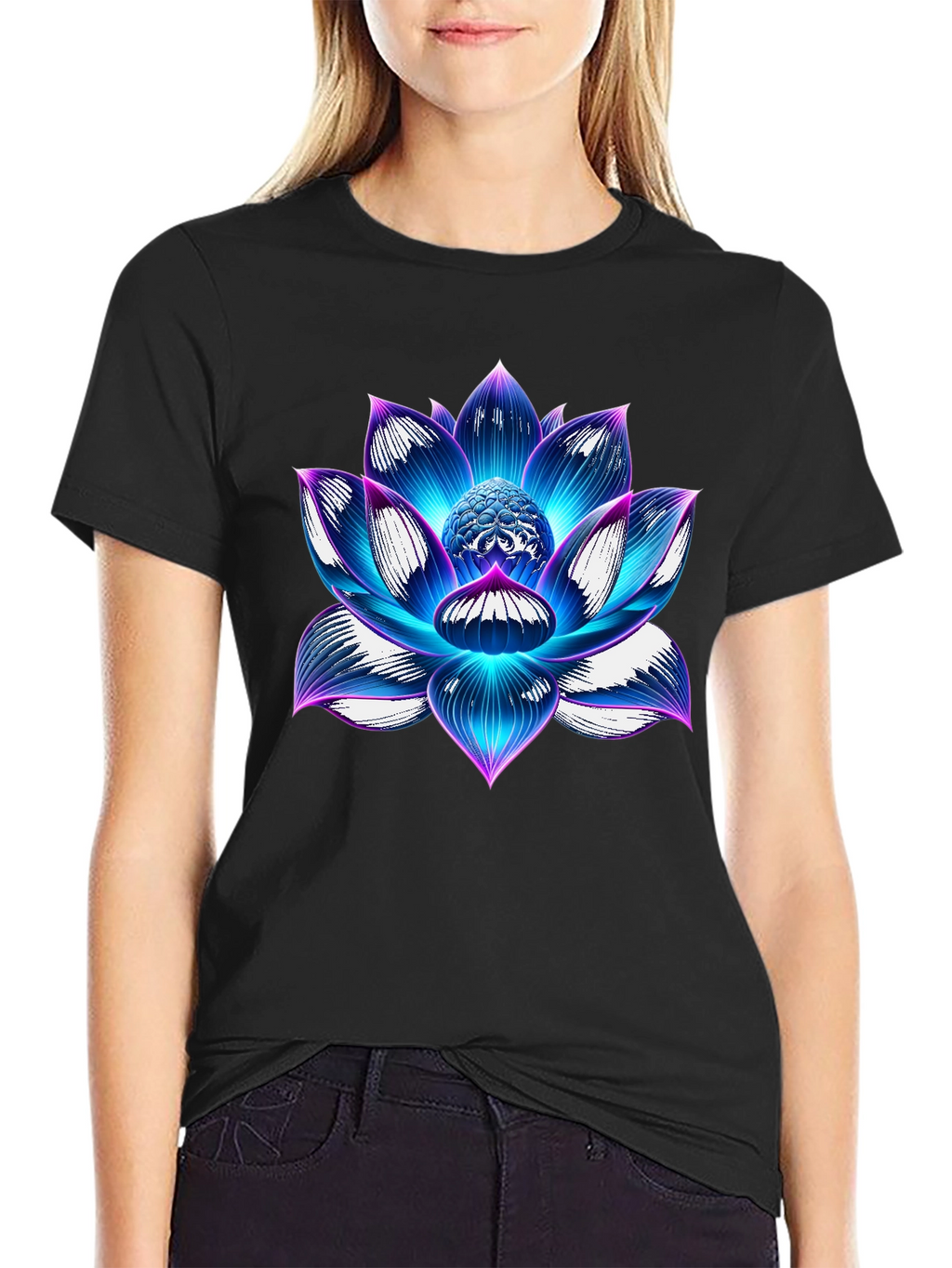 Blue Lotus Flower Graphic T-Shirt - Artistic Design