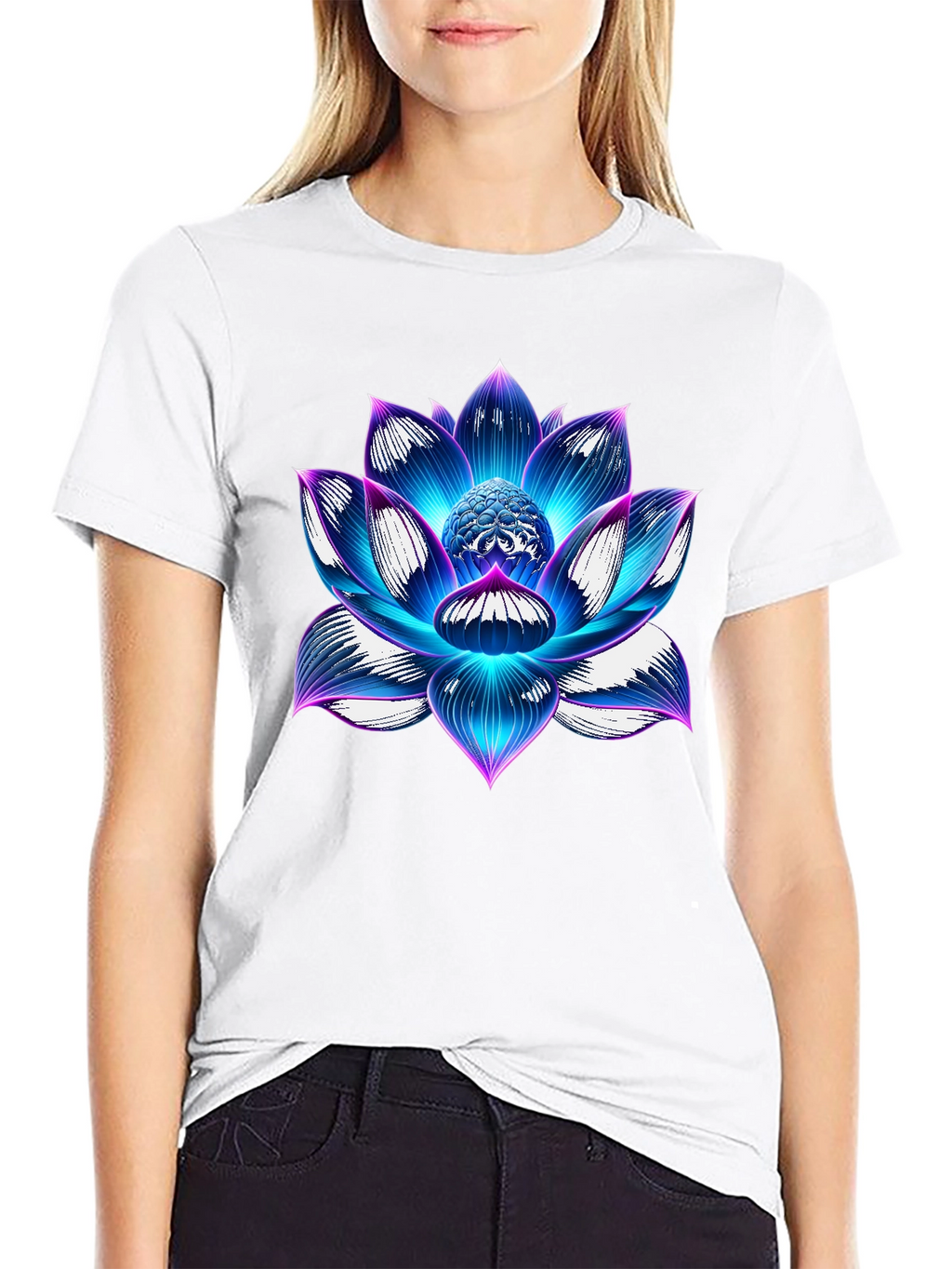 Blue Lotus Flower Graphic T-Shirt - Artistic Design