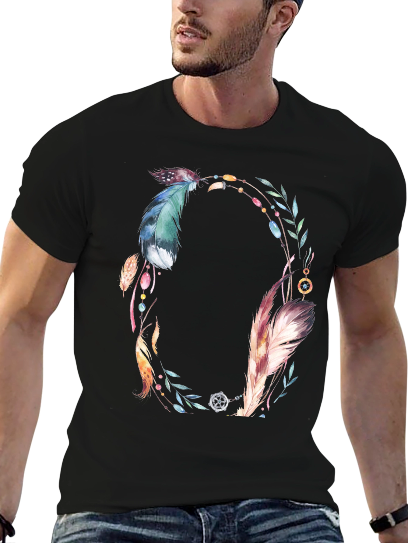 Feather Wreath Graphic Tee - Boho Style