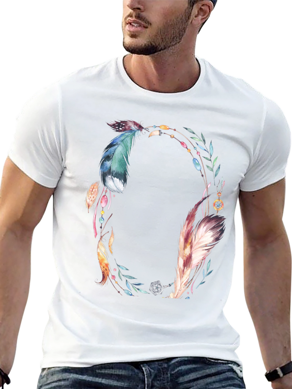 Feather Wreath Graphic Tee - Boho Style