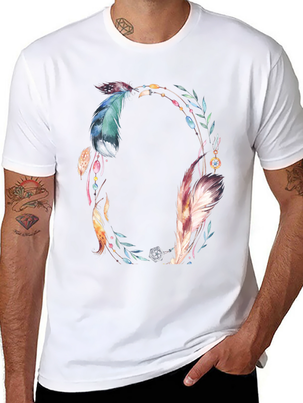 Feather Wreath Graphic Tee - Boho Style