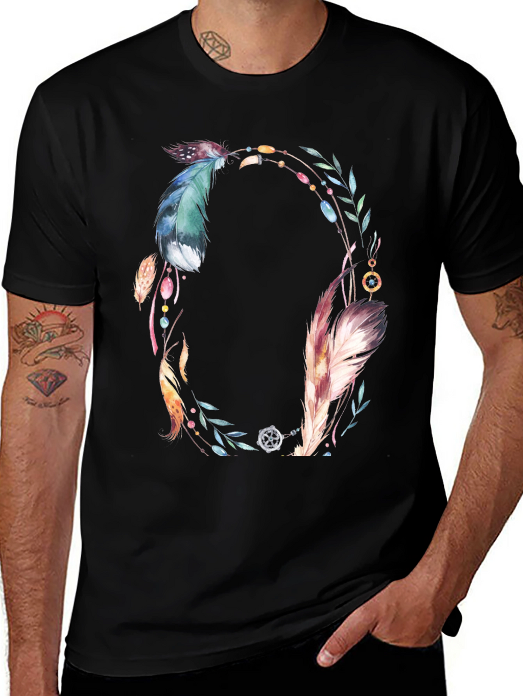 Feather Wreath Graphic Tee - Boho Style