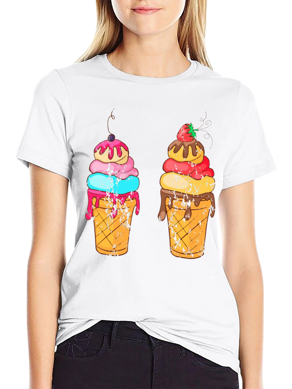 Ice Cream Cone Graphic Black T-Shirt