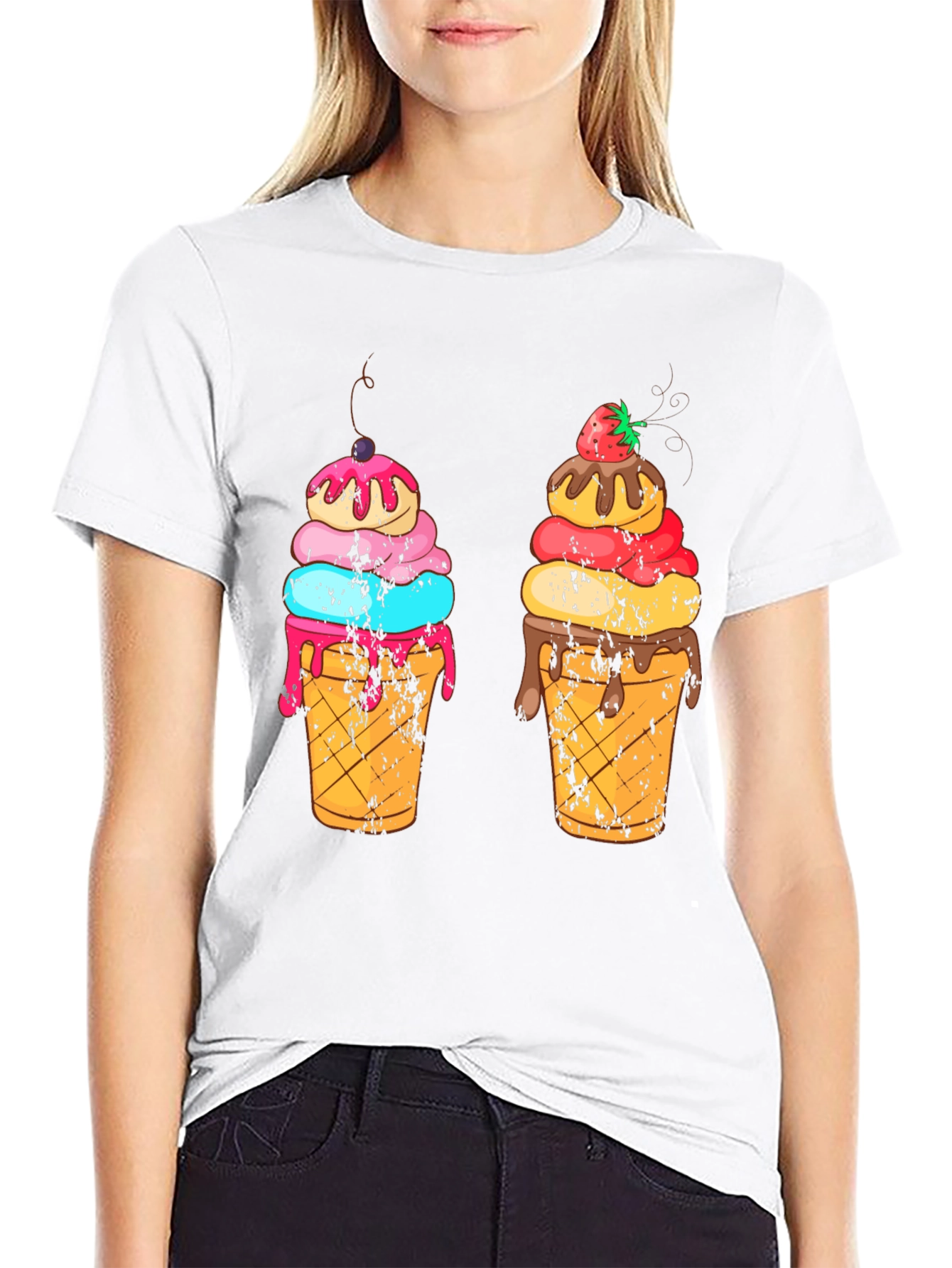 Ice Cream Cone Graphic Black T-Shirt