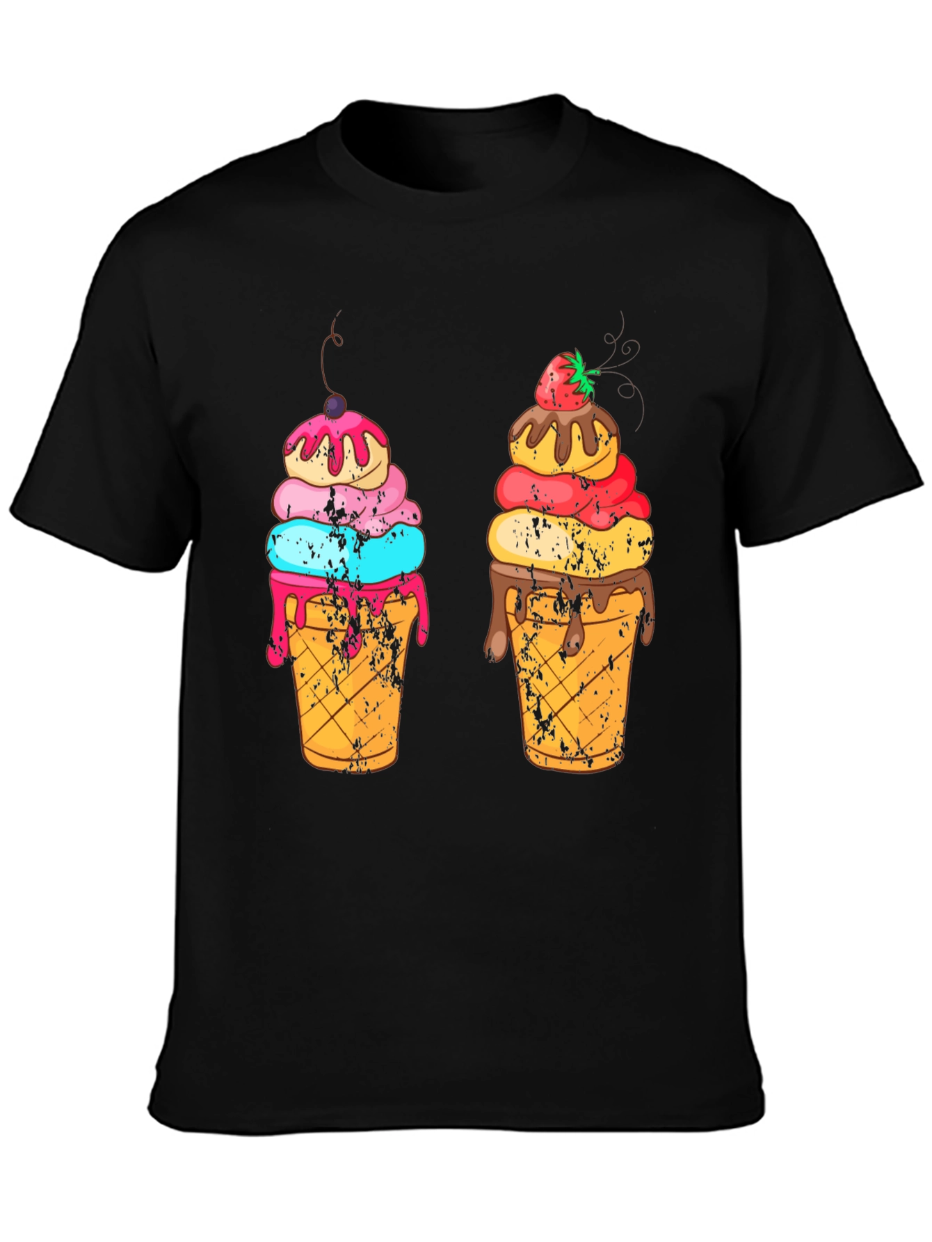 Ice Cream Cone Graphic Black T-Shirt