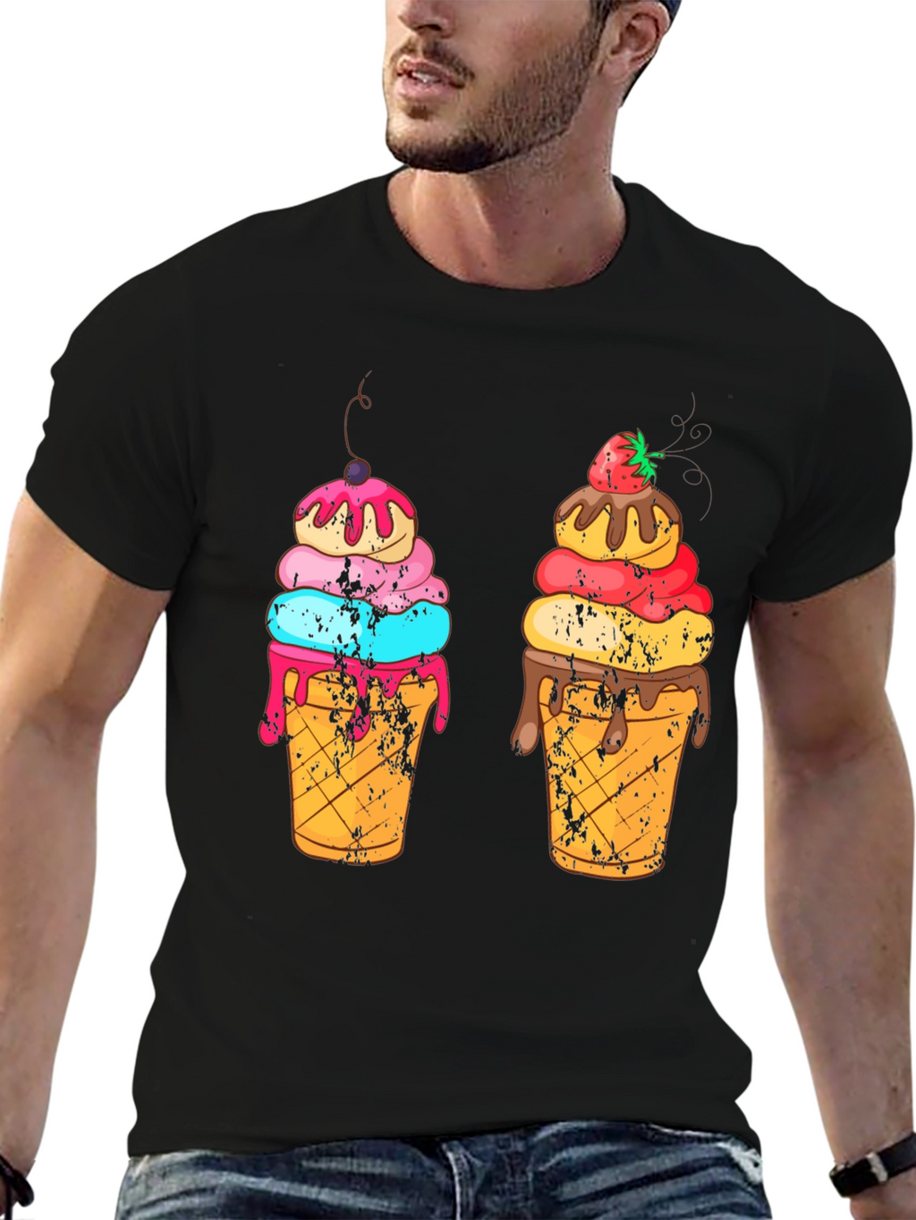 Ice Cream Cone Graphic Black T-Shirt