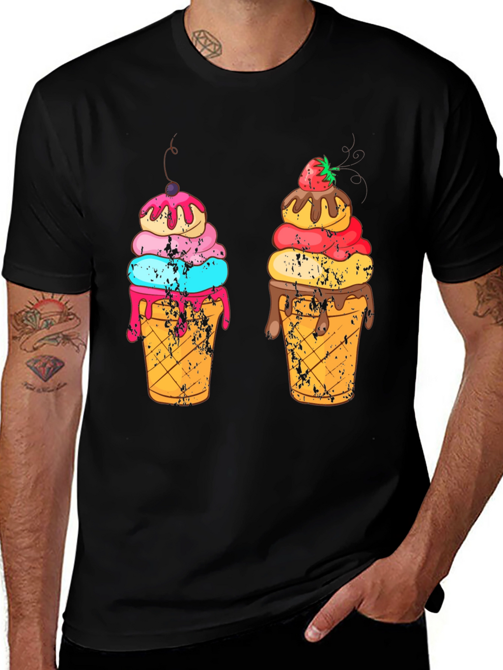 Ice Cream Cone Graphic Black T-Shirt