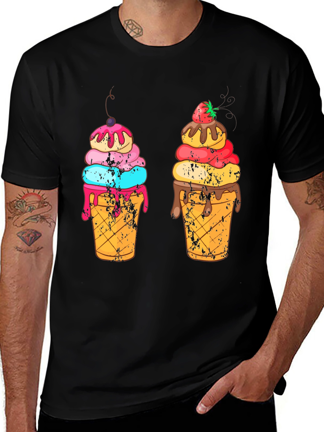 Ice Cream Cone Graphic Black T-Shirt