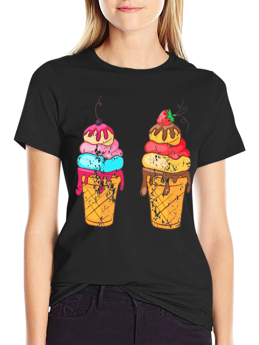 Ice Cream Cone Graphic Black T-Shirt