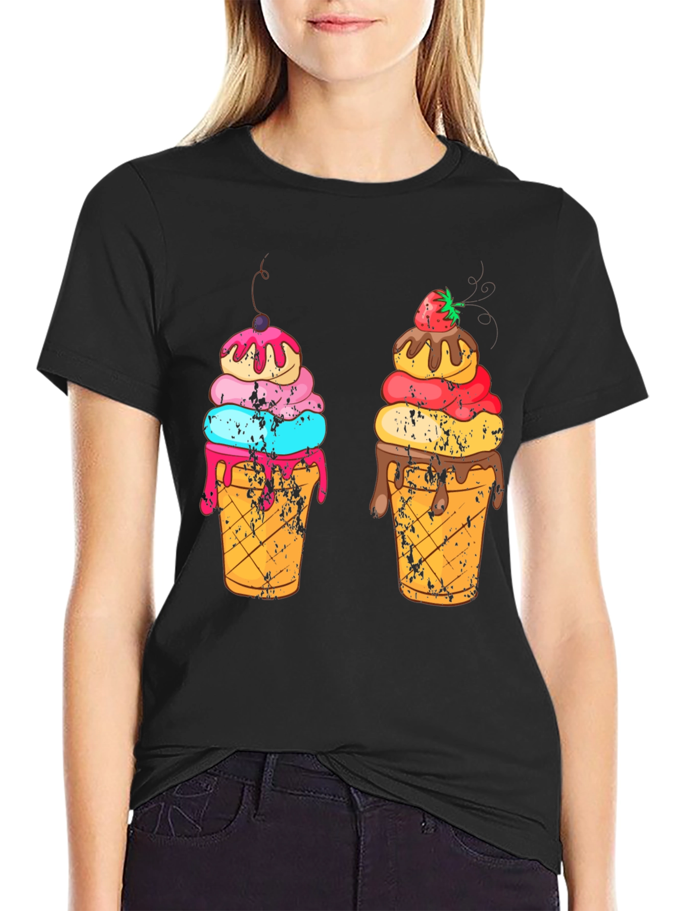 Ice Cream Cone Graphic Black T-Shirt