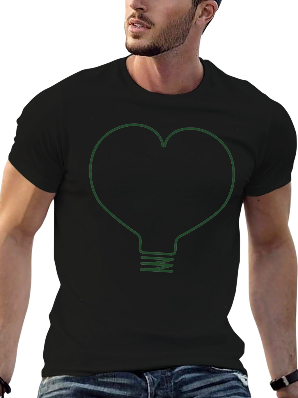 Heart Lightbulb Graphic Tee - Modern Black T-Shirt