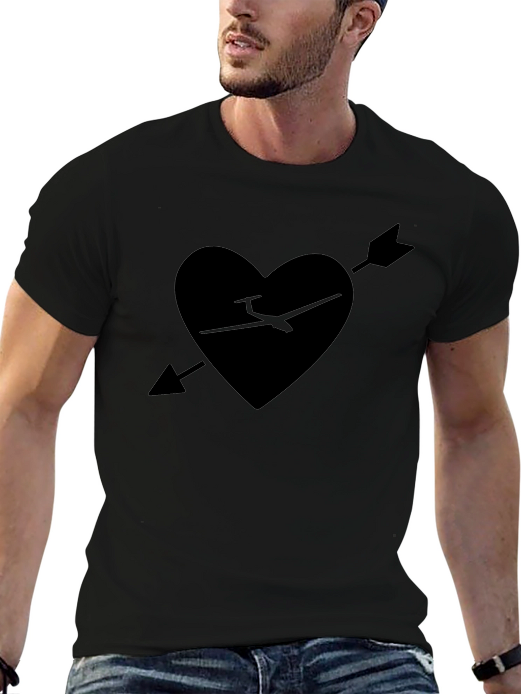 Heart Arrow Plane Tee - Black Graphic T-Shirt