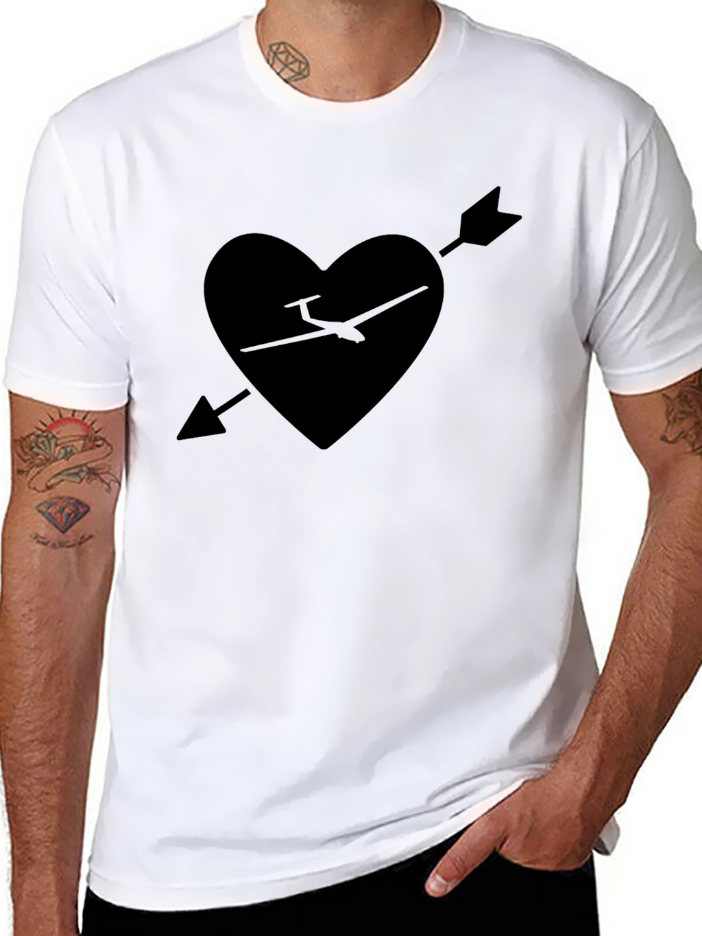 Heart Arrow Plane Tee - Black Graphic T-Shirt