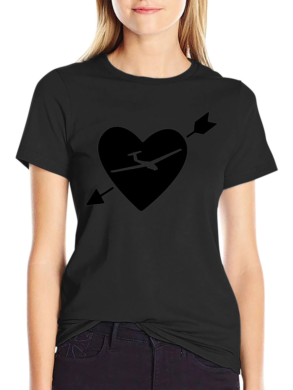 Heart Arrow Plane Tee - Black Graphic T-Shirt