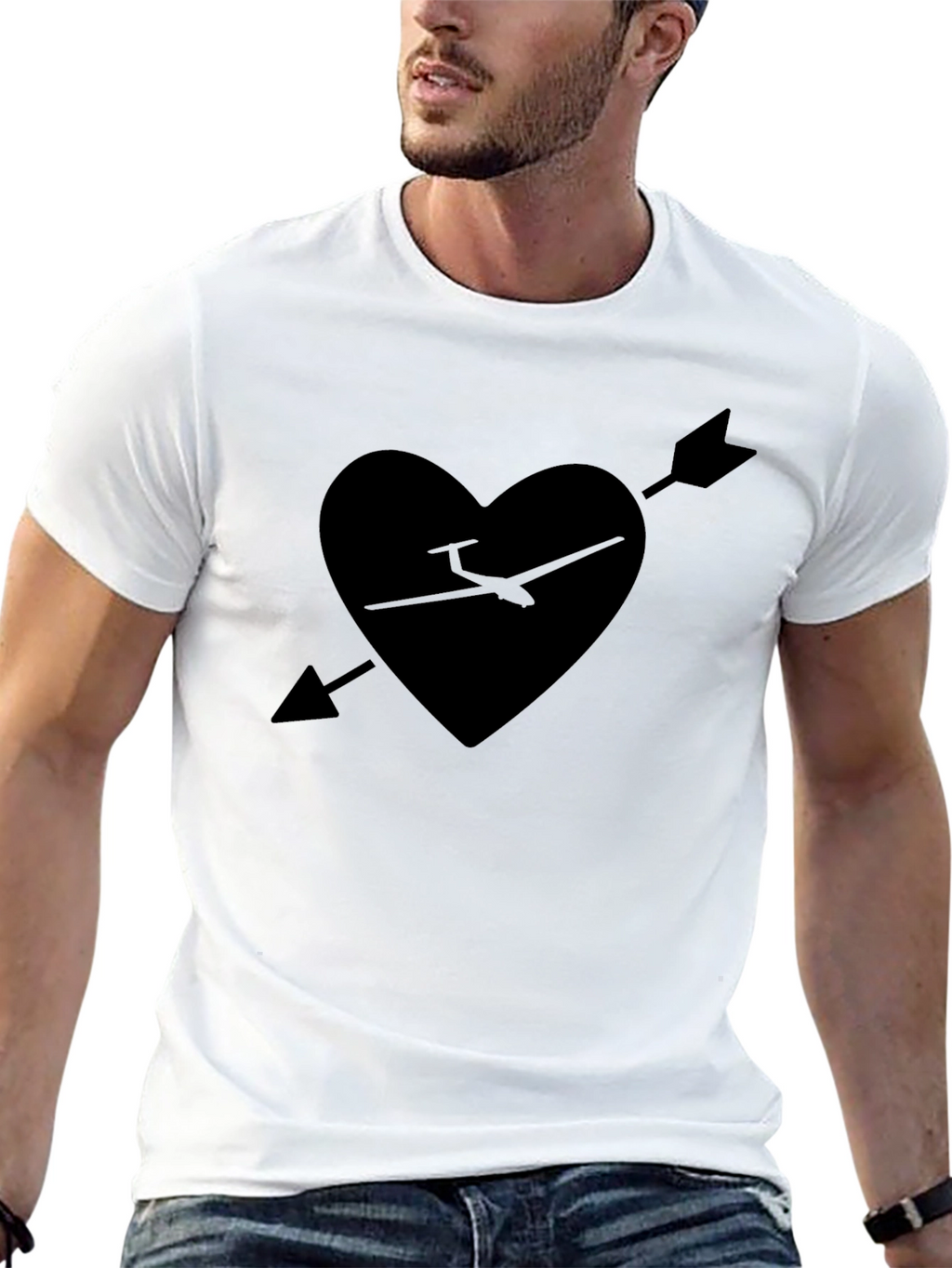 Heart Arrow Plane Tee - Black Graphic T-Shirt