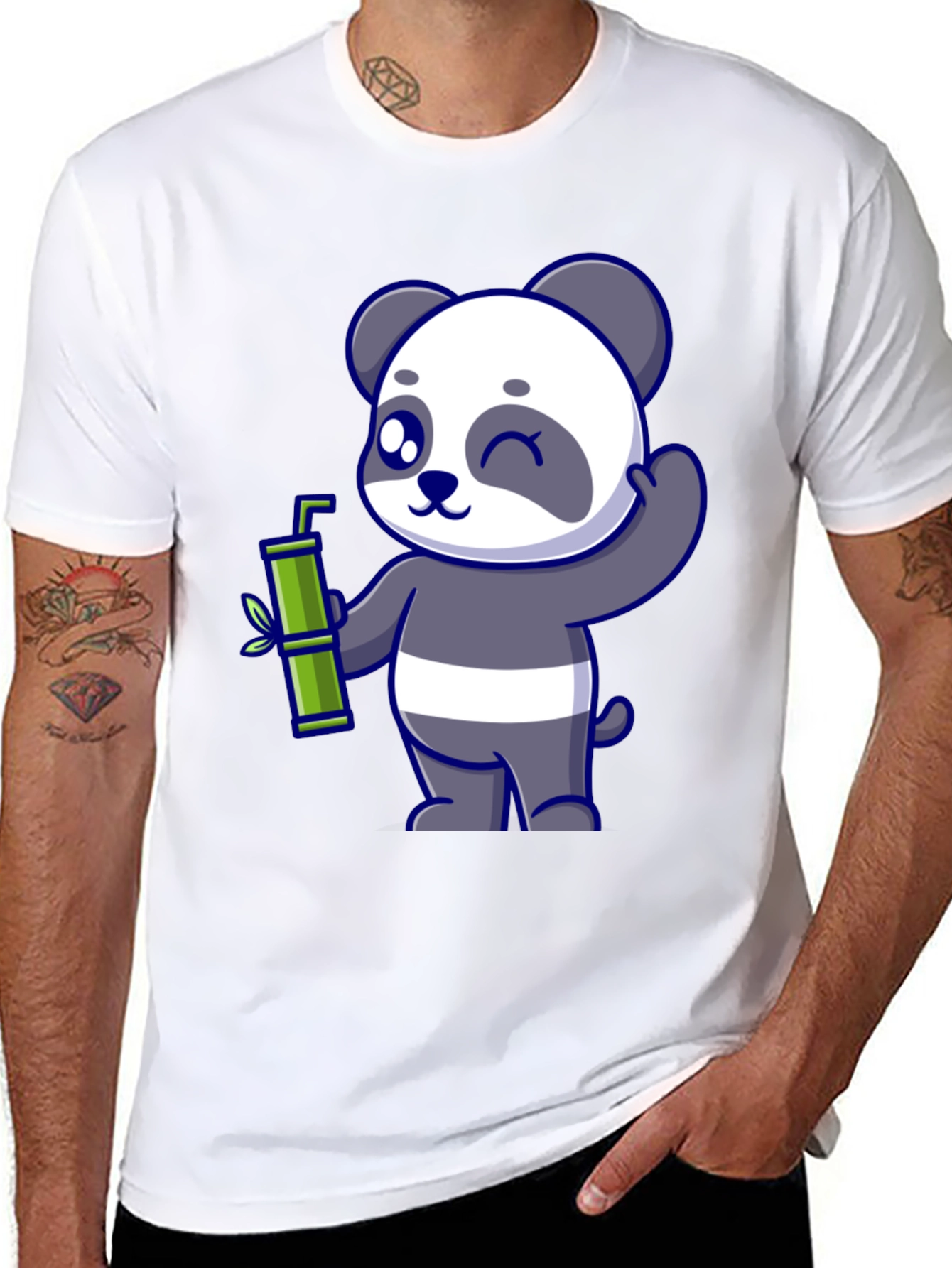 Cute Panda Bamboo T-Shirt - Black