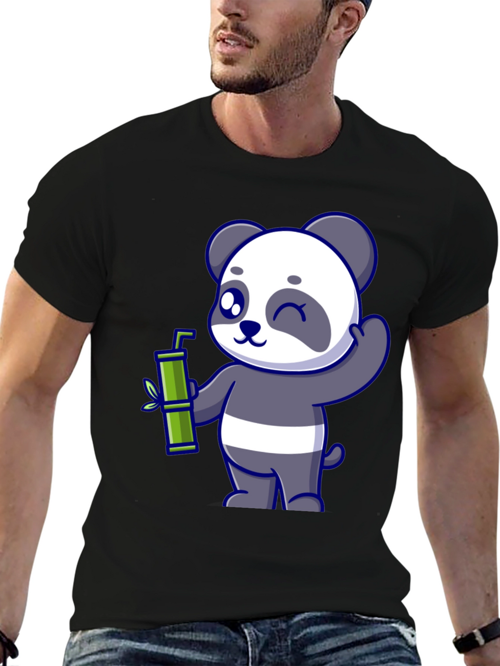 Cute Panda Bamboo T-Shirt - Black