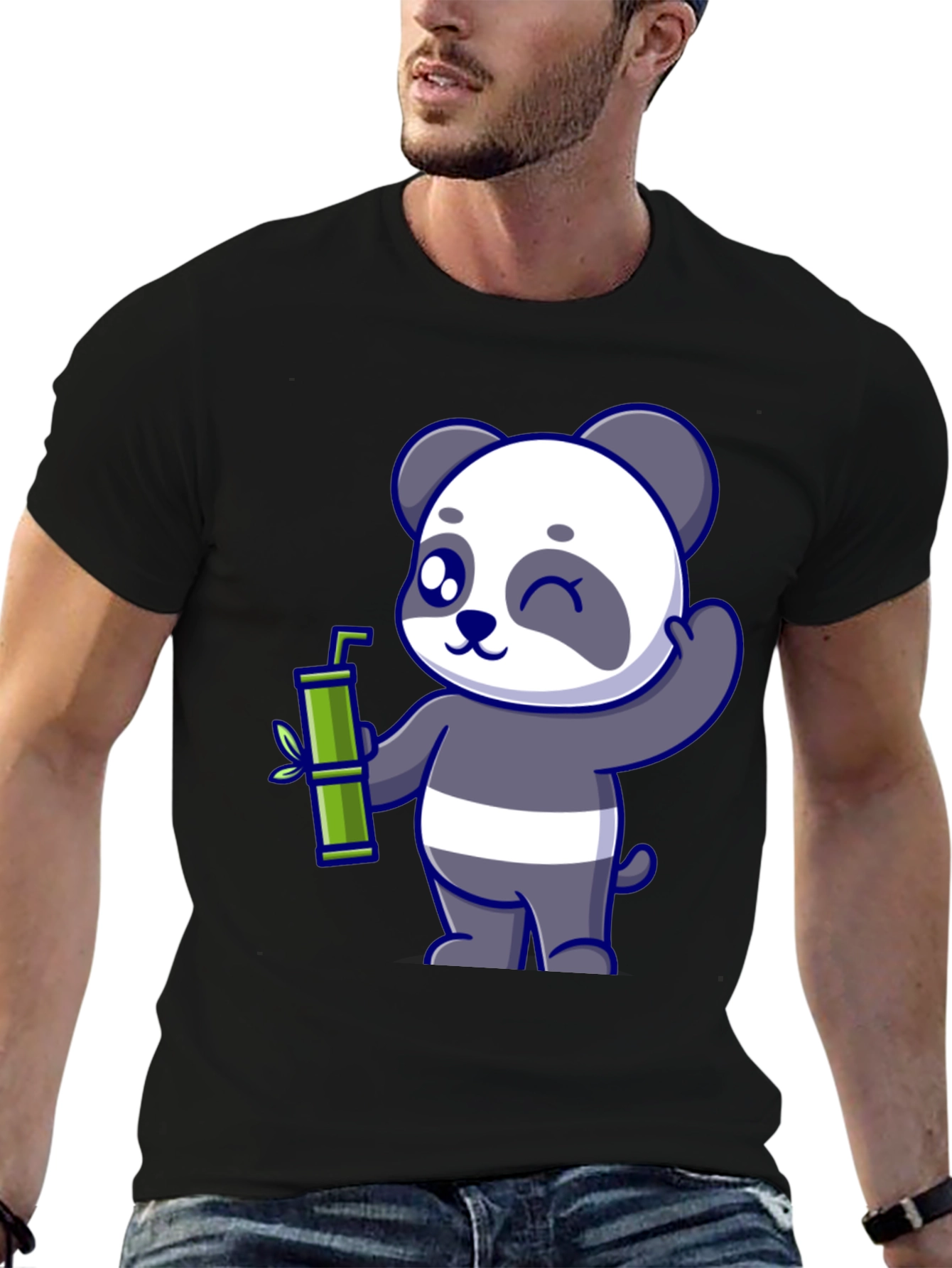 Cute Panda Bamboo T-Shirt - Black
