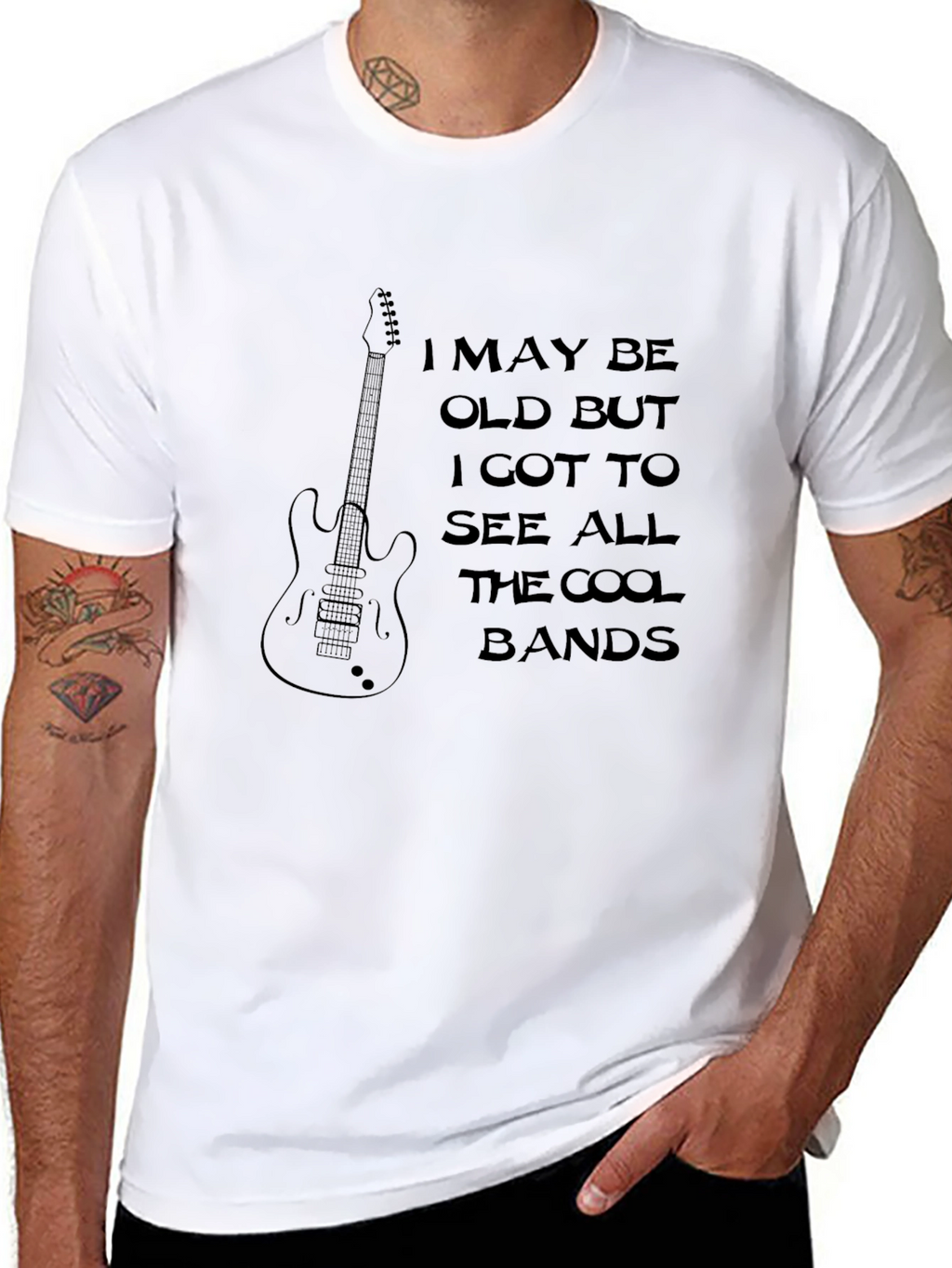 I May Be Old Cool Bands Guitar Graphic Tee