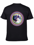 Moon & Rainbow Circle Graphic Black T-Shirt