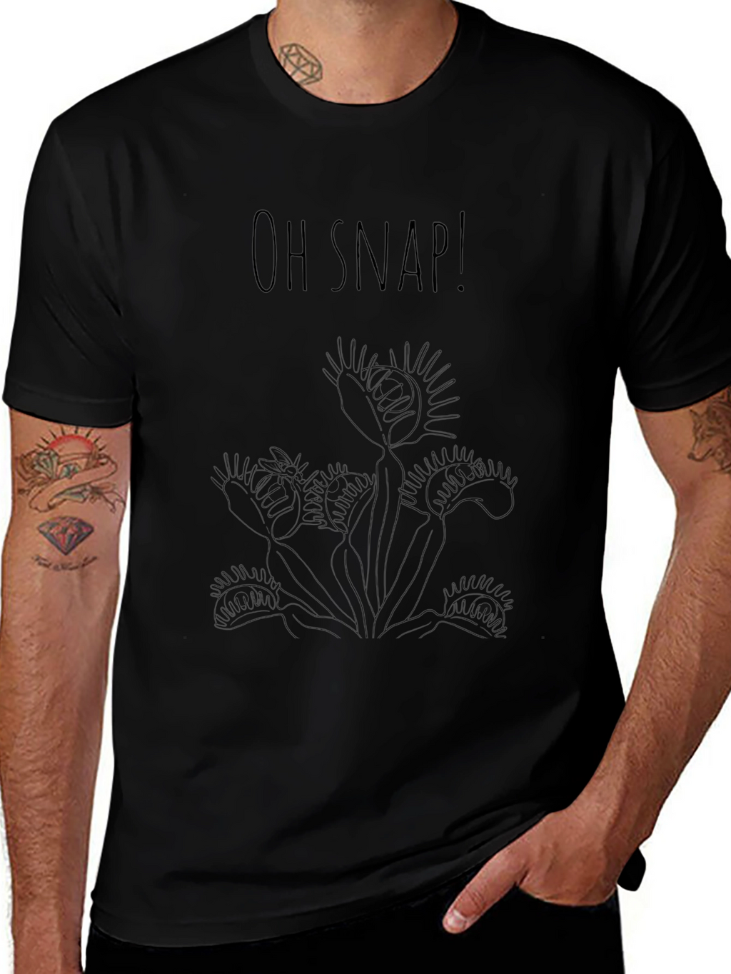 Oh Snap! Venus Flytrap Graphic Black T-Shirt