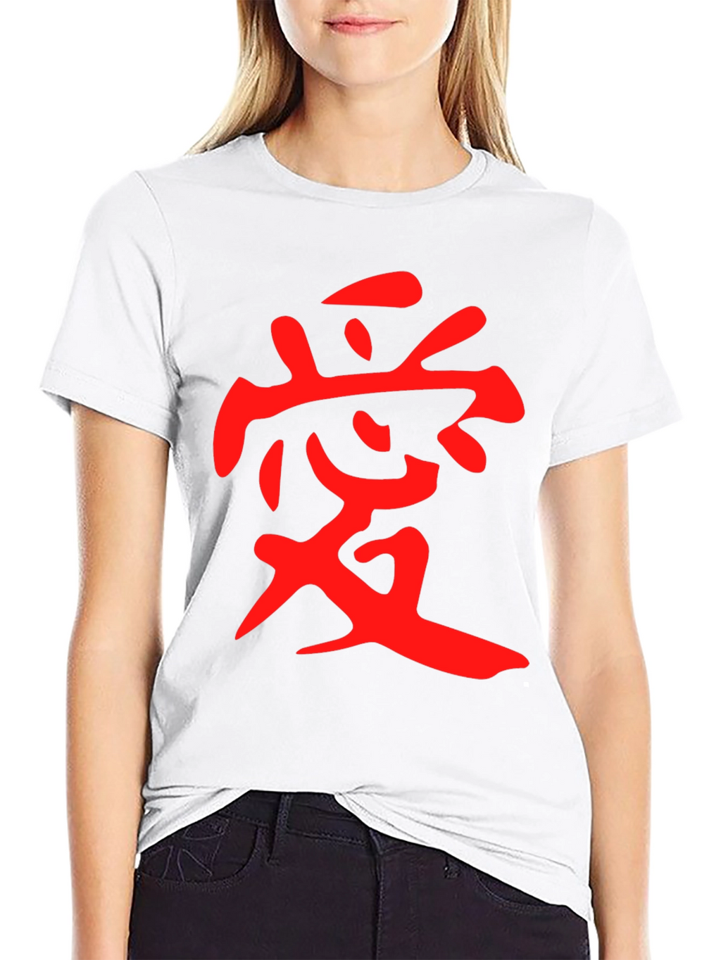 Black T-Shirt with Red Japanese Kanji Love Design