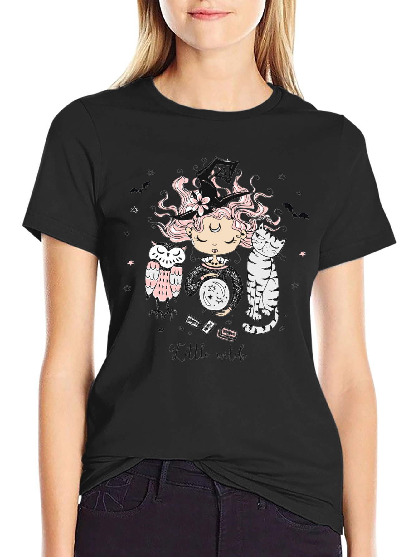 Mystic Witch T-Shirt - Cat & Owl Graphic Tee