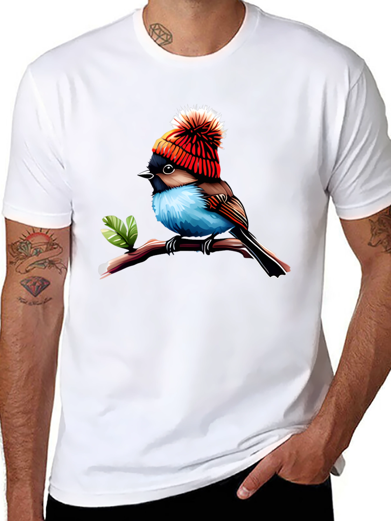 Bird in Hat Graphic Tee - Trendy Unisex Shirt