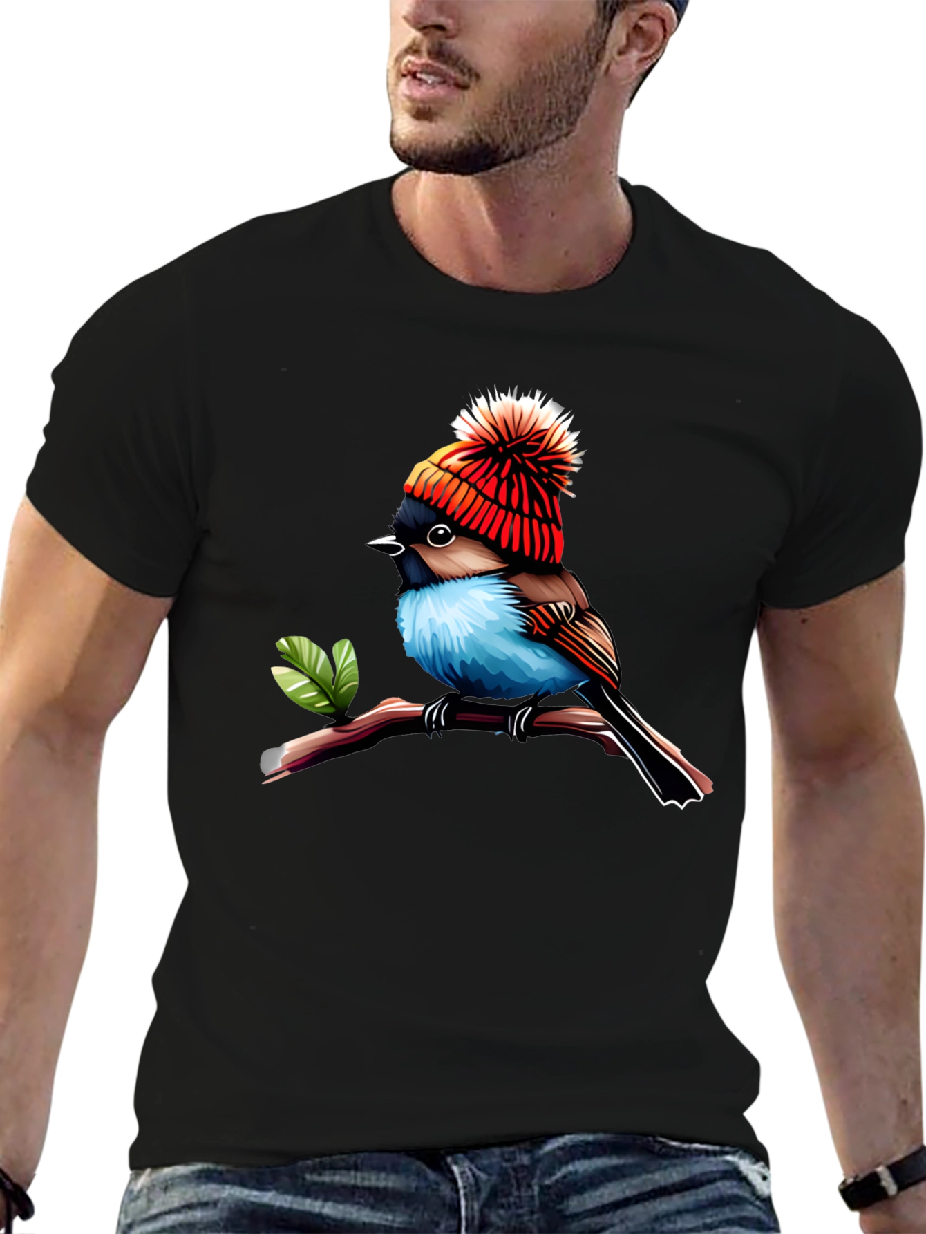 Bird in Hat Graphic Tee - Trendy Unisex Shirt
