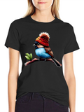 Bird in Hat Graphic Tee - Trendy Unisex Shirt