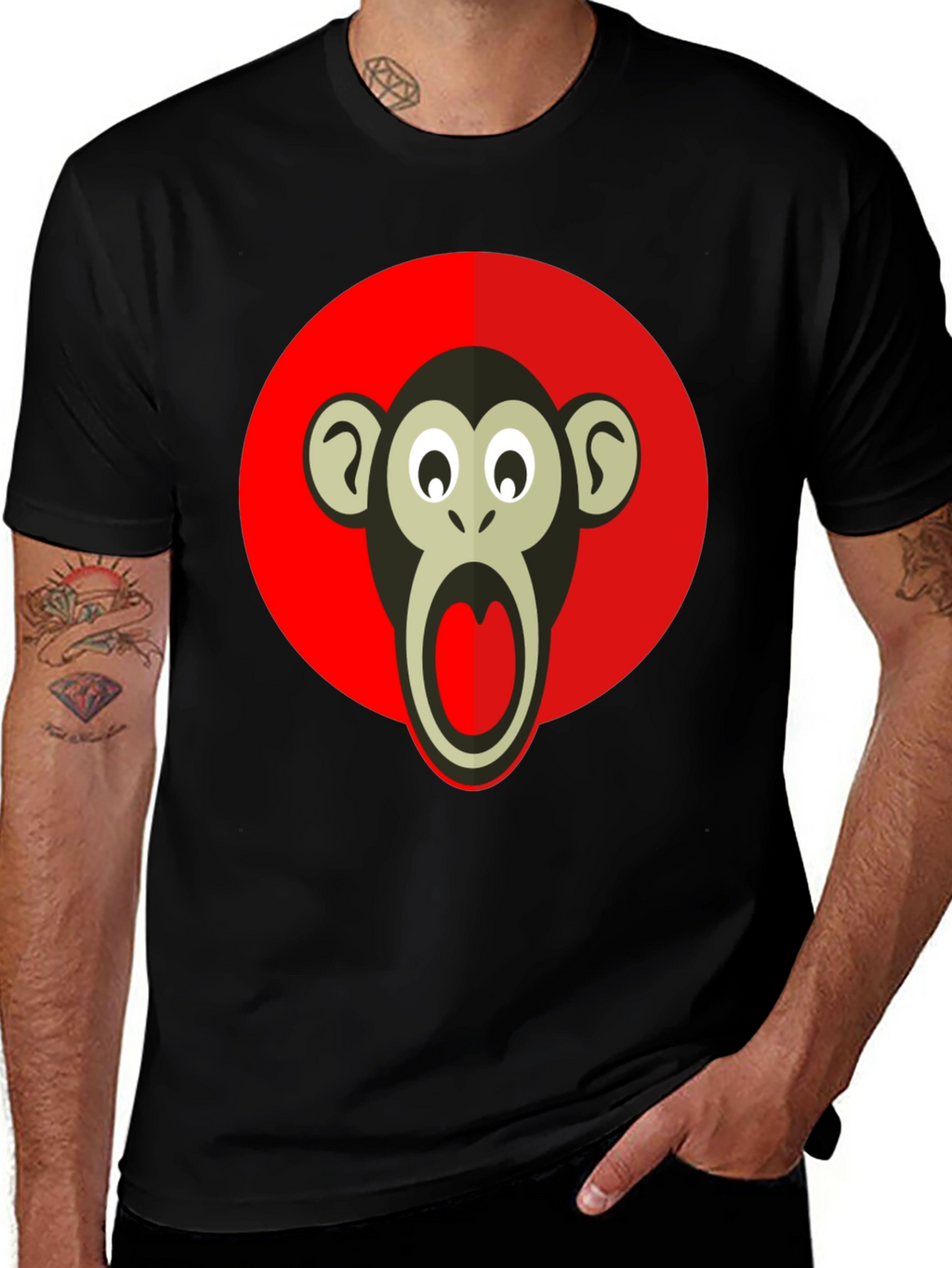 Monkey Graphic T-Shirt - Black Crew Neck