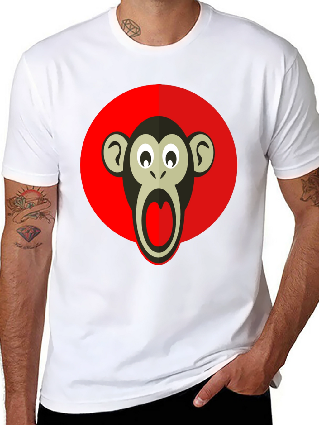Monkey Graphic T-Shirt - Black Crew Neck
