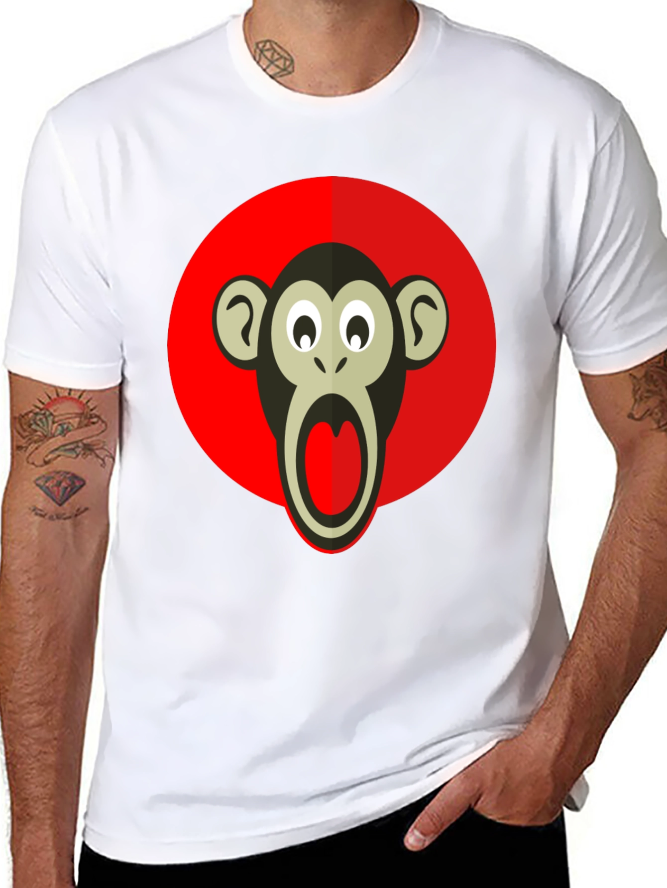 Monkey Graphic T-Shirt - Black Crew Neck