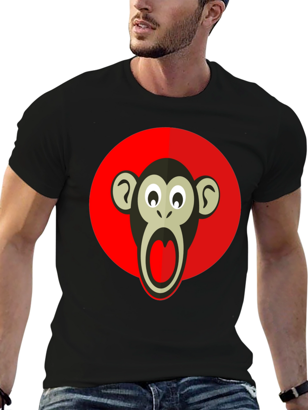 Monkey Graphic T-Shirt - Black Crew Neck