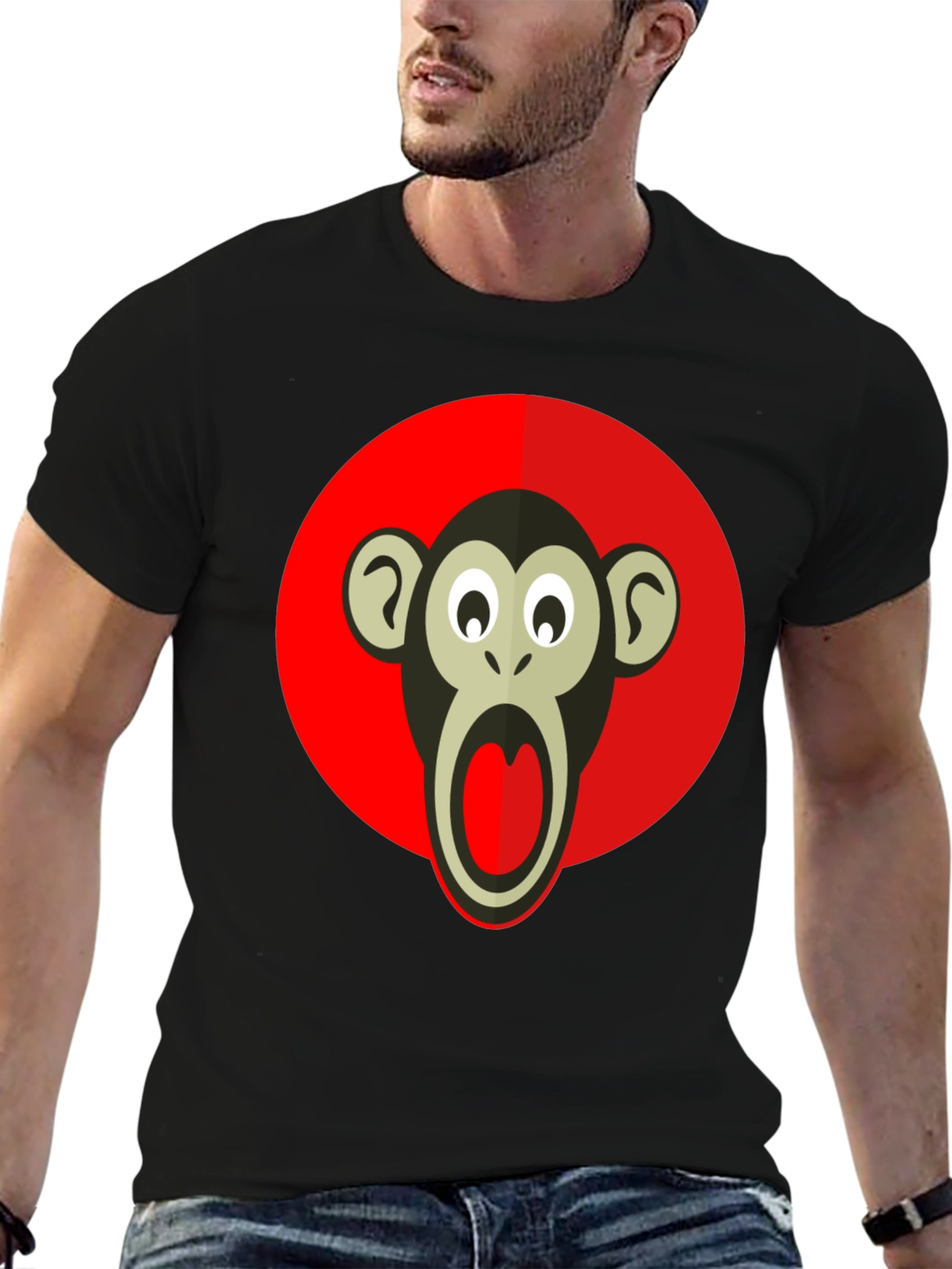 Monkey Graphic T-Shirt - Black Crew Neck
