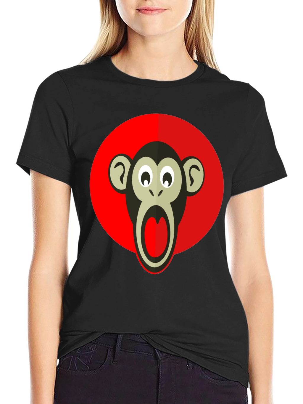 Monkey Graphic T-Shirt - Black Crew Neck