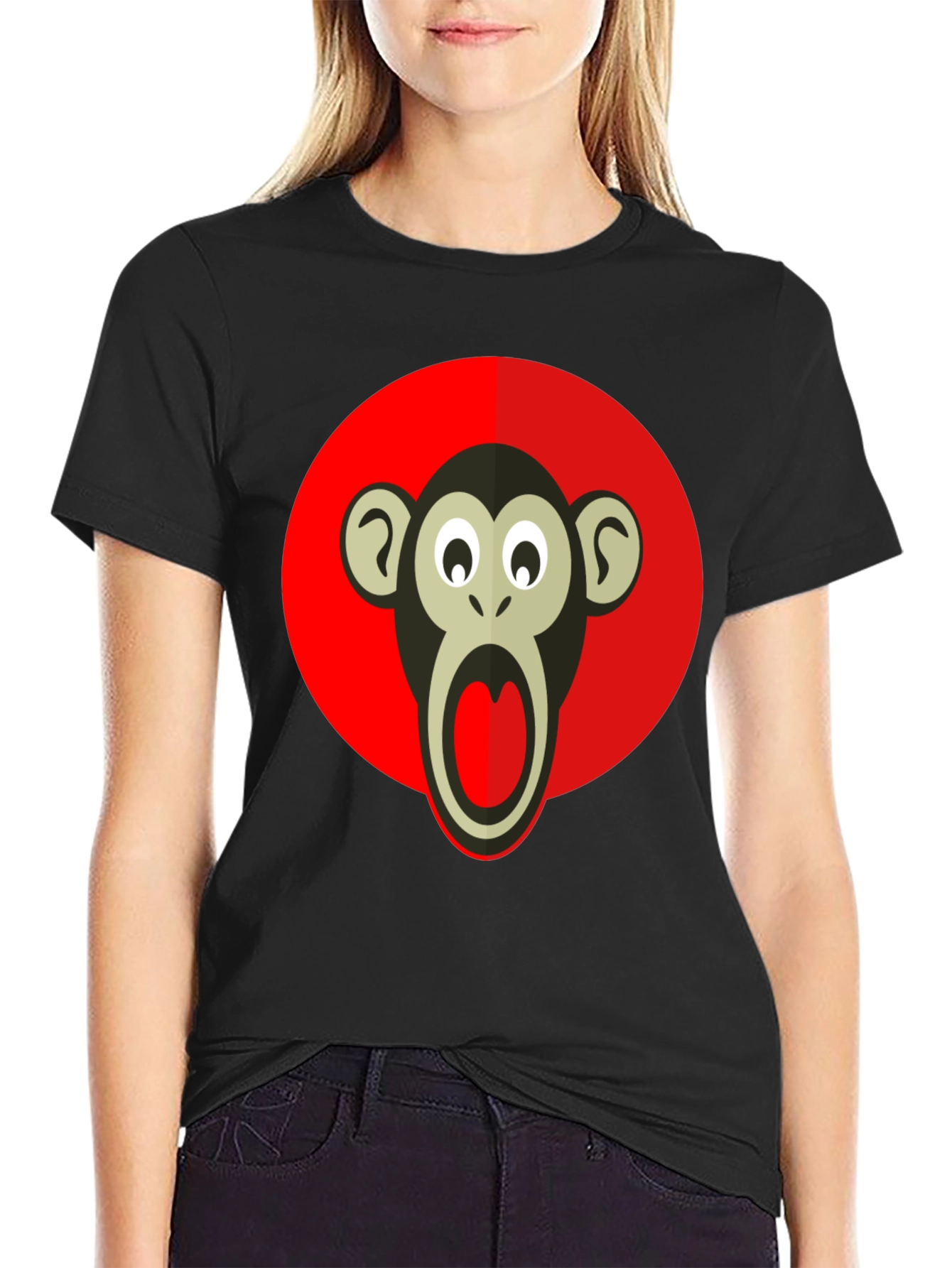 Monkey Graphic T-Shirt - Black Crew Neck