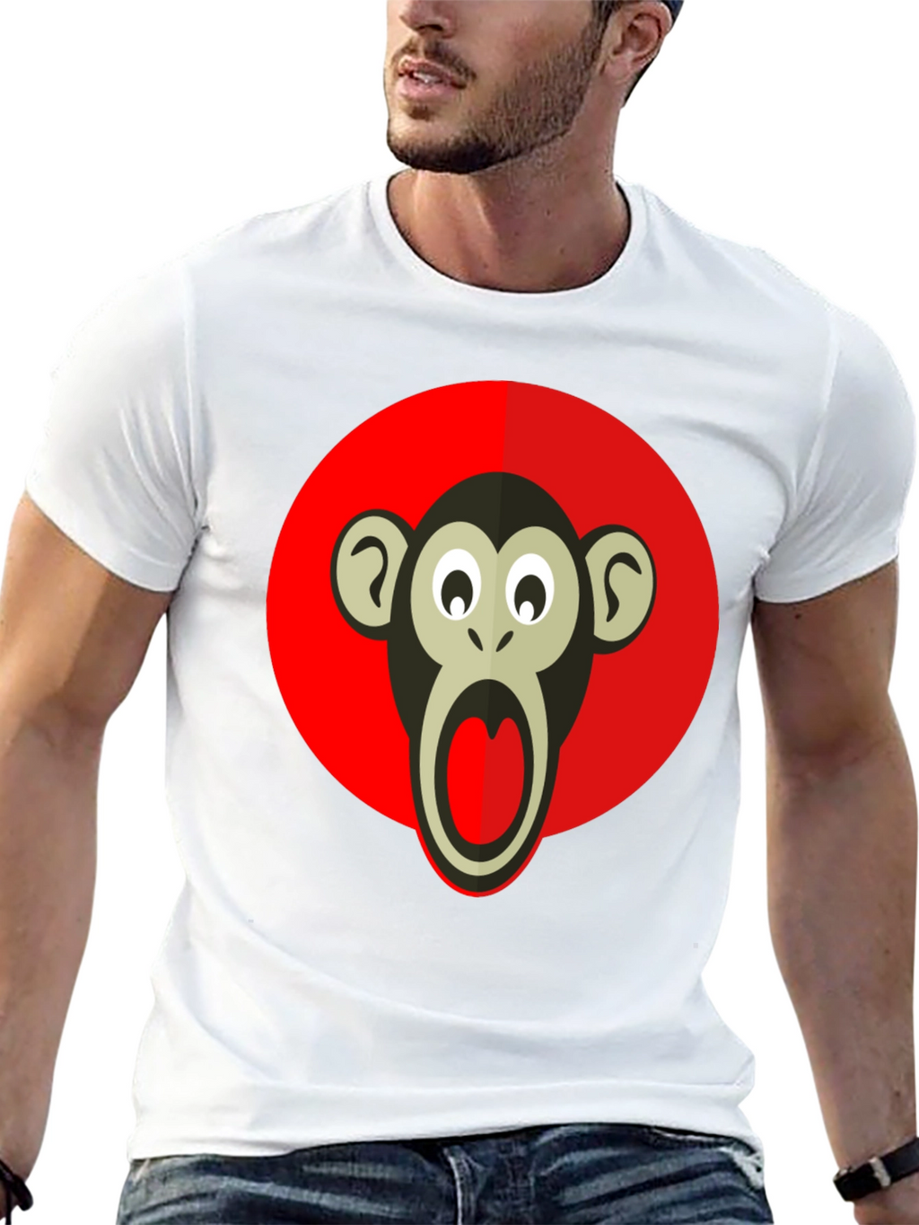 Monkey Graphic T-Shirt - Black Crew Neck