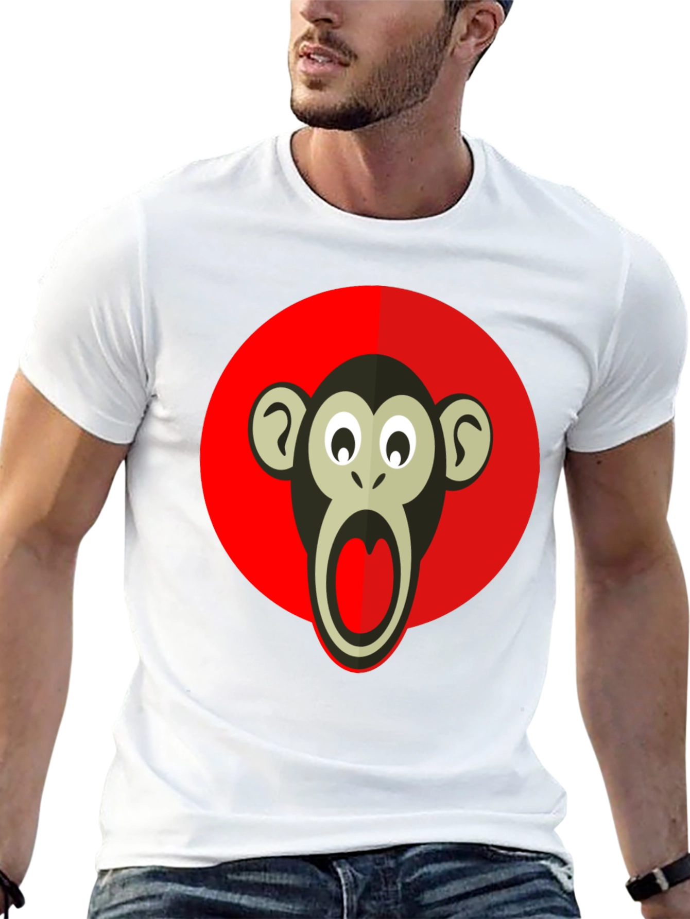 Monkey Graphic T-Shirt - Black Crew Neck