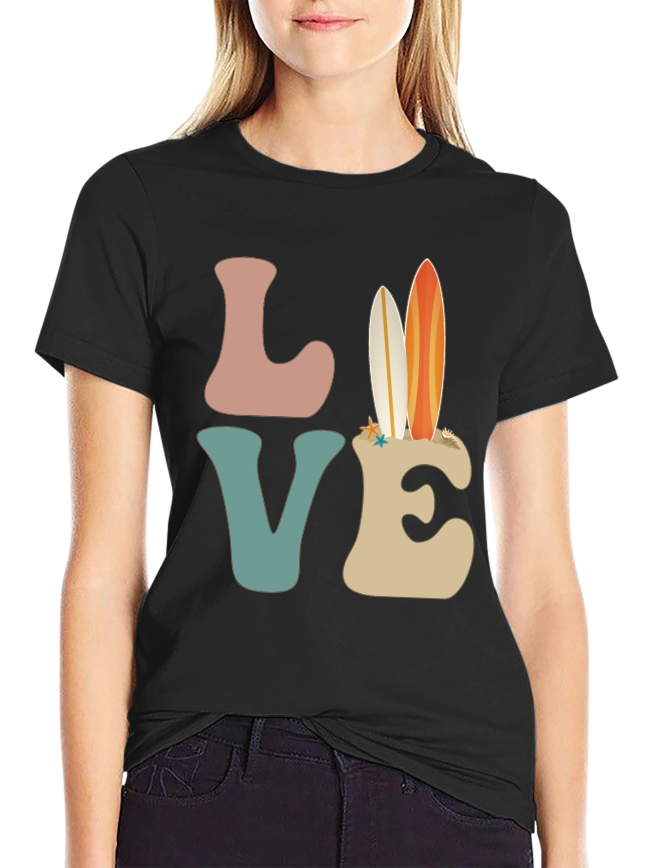 Retro Beach Surfboard Love Graphic T-Shirt