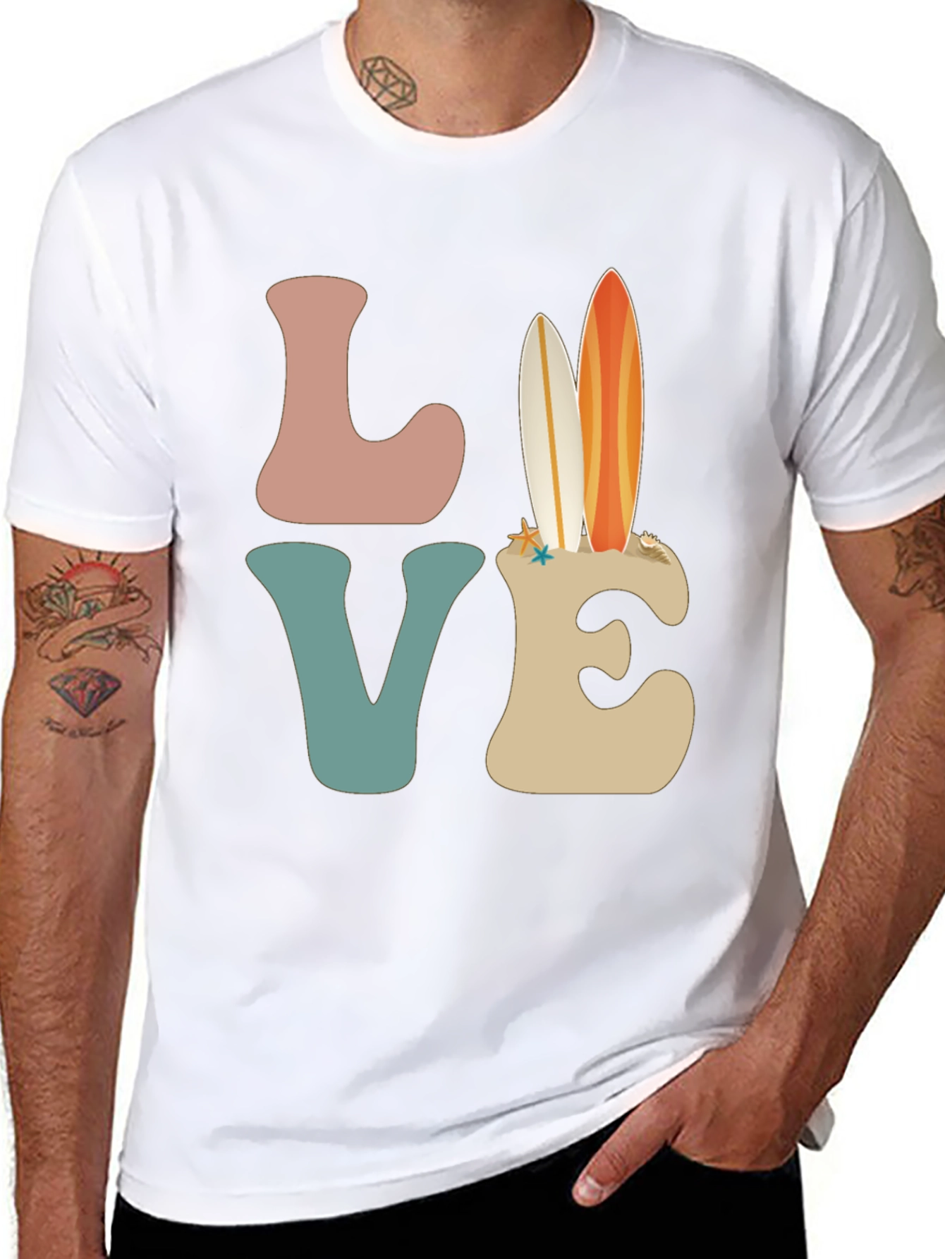 Retro Beach Surfboard Love Graphic T-Shirt