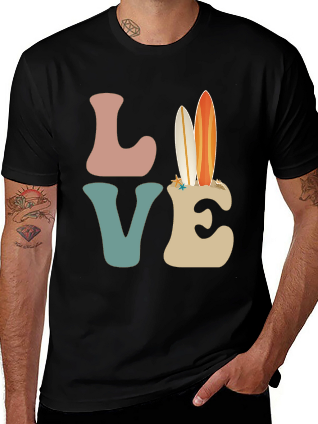Retro Beach Surfboard Love Graphic T-Shirt