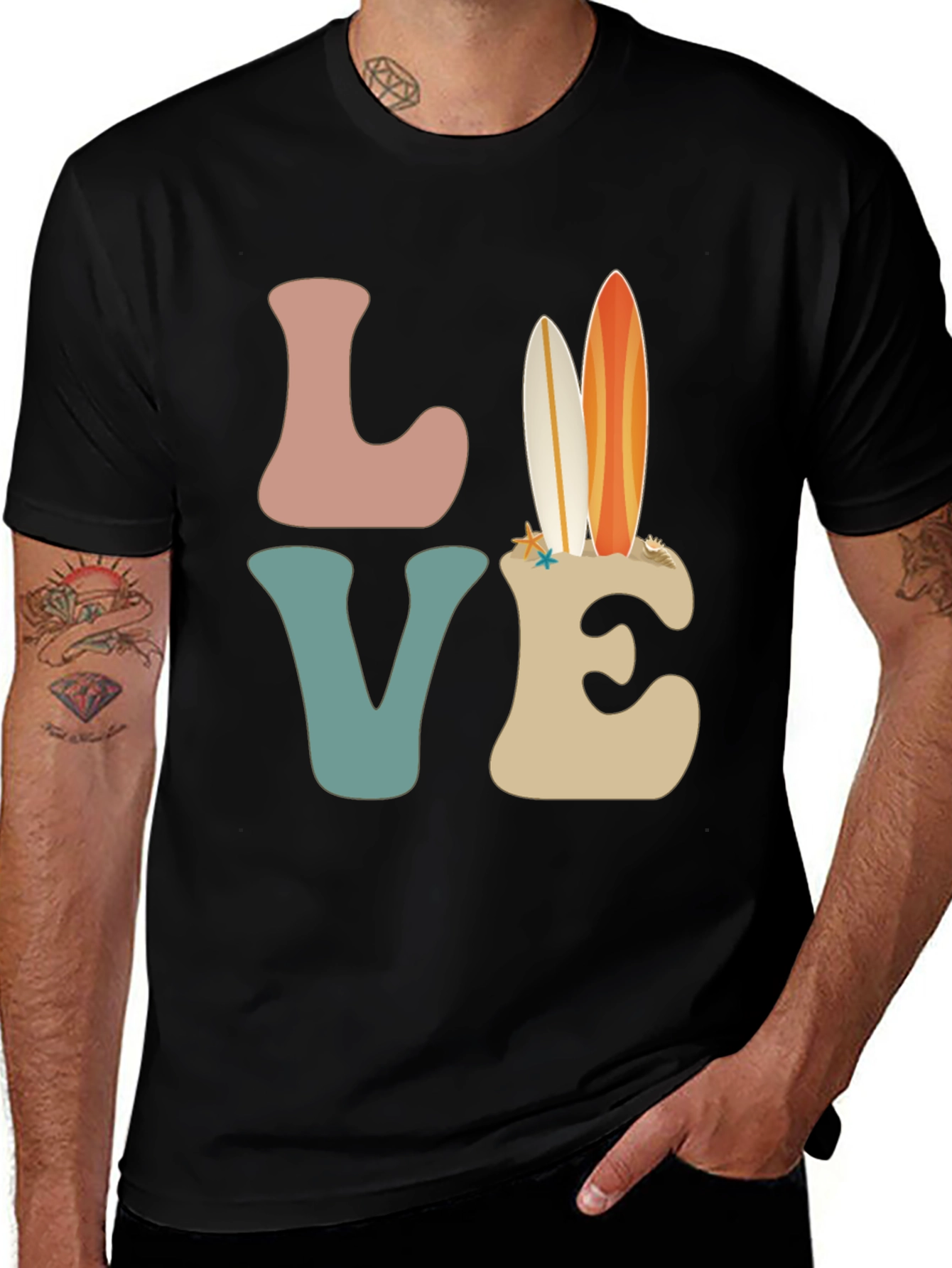 Retro Beach Surfboard Love Graphic T-Shirt