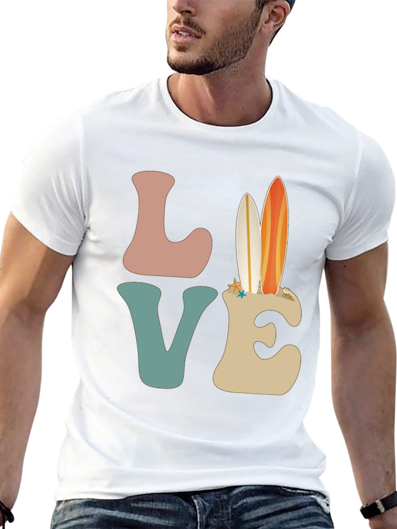 Retro Beach Surfboard Love Graphic T-Shirt