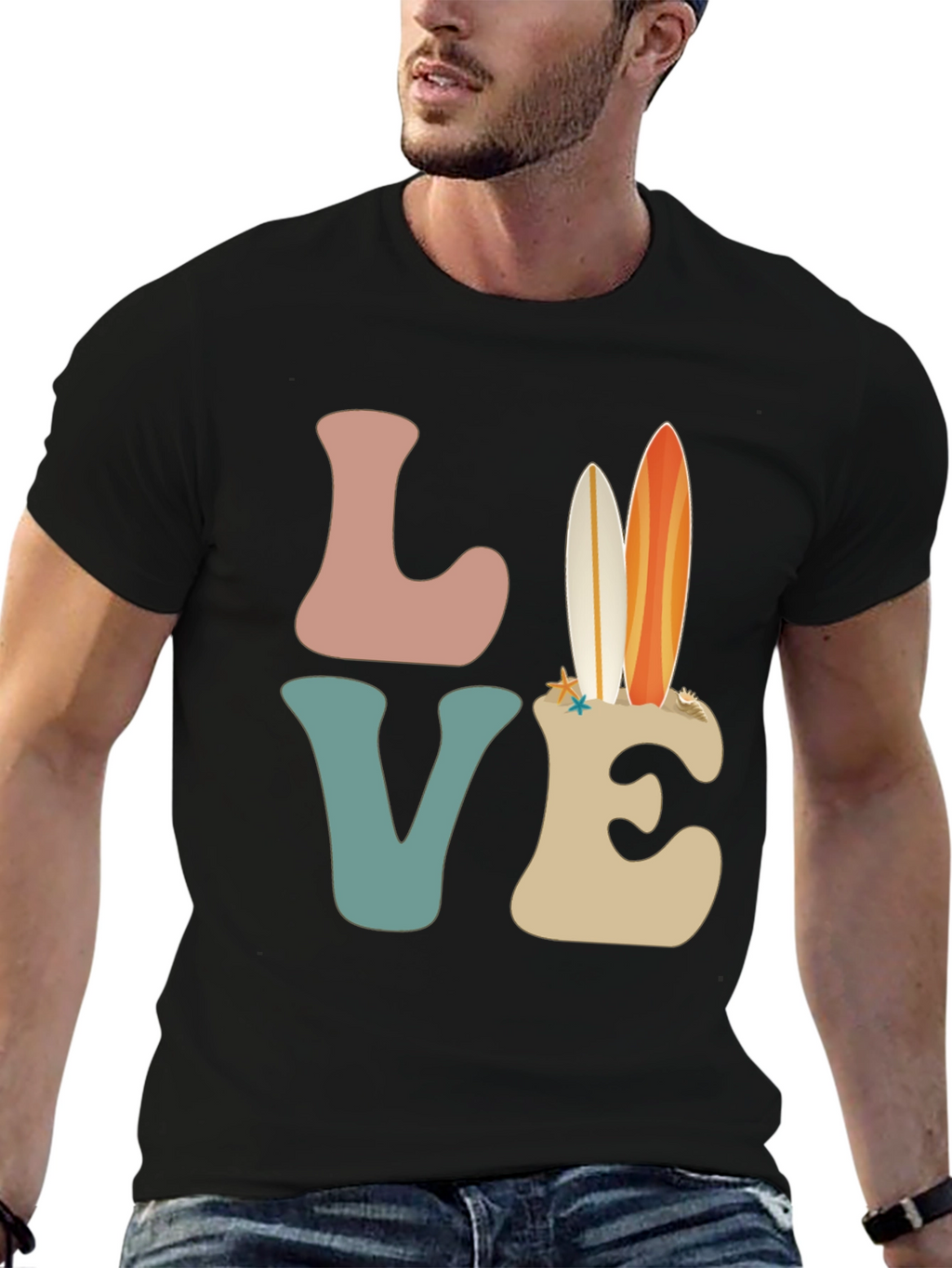 Retro Beach Surfboard Love Graphic T-Shirt