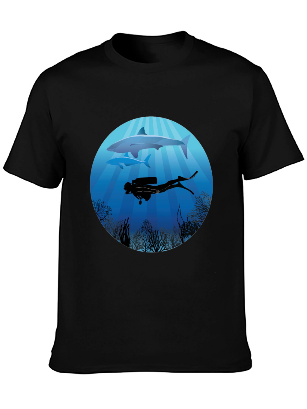 Diver & Shark Graphic Tee - Ocean Adventure Shirt