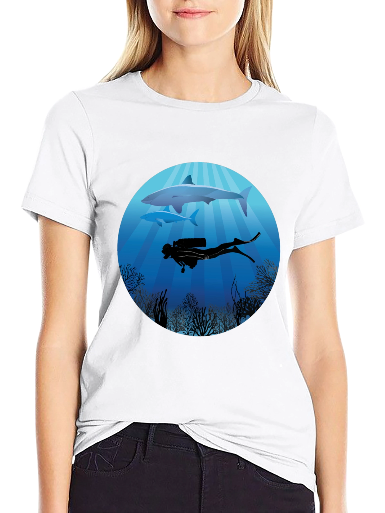 Diver & Shark Graphic Tee - Ocean Adventure Shirt