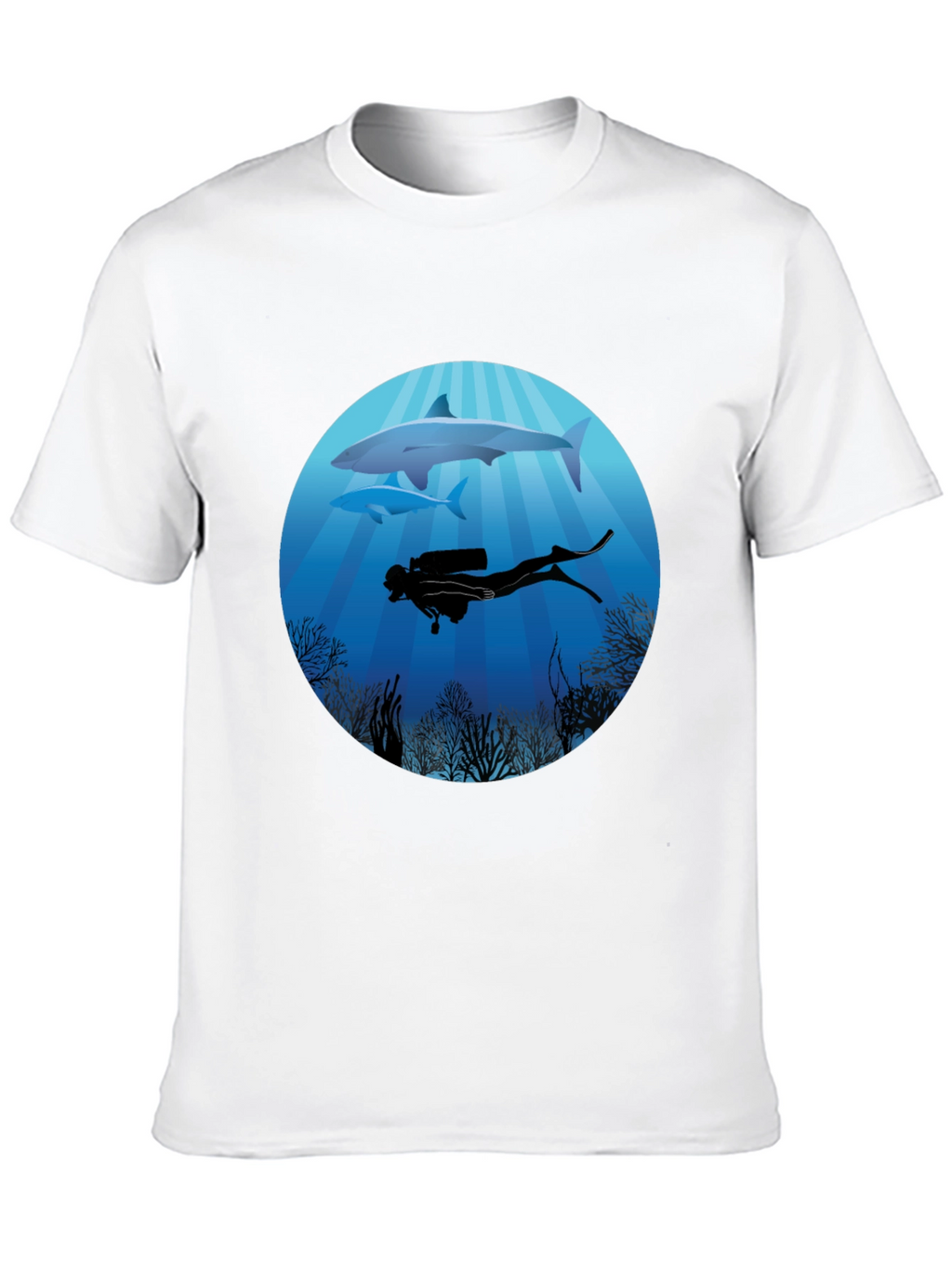 Diver & Shark Graphic Tee - Ocean Adventure Shirt