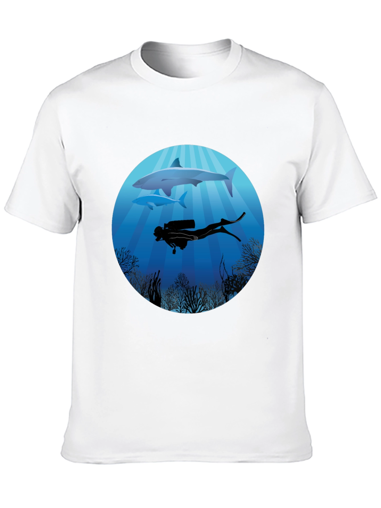 Diver & Shark Graphic Tee - Ocean Adventure Shirt